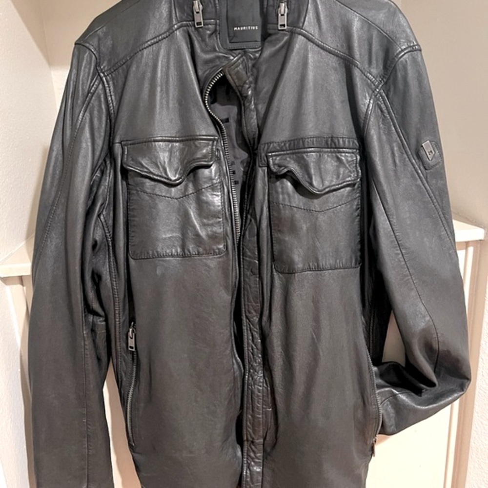 Mens - Mauritius Leather Shirt Jacket. Hundred percent leather vegetable tan.
